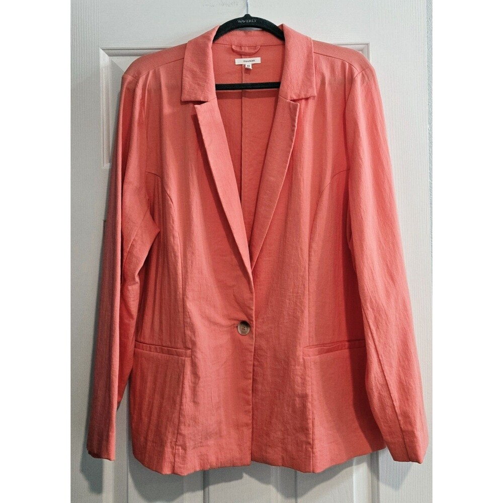 Maurices Linen Like Blazer Jacket Coral Pink Size 1X Plus NWT Vent Pockets Sewn